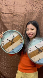 WALL CLOCK DURABLE 30CM QUARTZ THICK WITH PASTEL STRIPES AND BLACK HANDS DOUBLE A BATTERY OPERATED