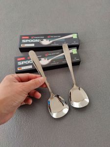 Thickened High Quality 304 Stainless Steel Square Head Large Flat Bottom Soup Spoon Food Spoon Thickened Eating Spoon with Texture