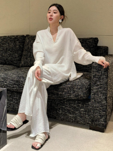 Salt System White Linen Shirt And Pants Set Womens Fashion Autumn Winter High End Feeling Goddess Style Two Piece Suit