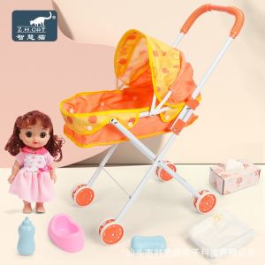 New Girls Dollhouse Toys Baby Care Feeding Doll Pushcart Role Playing Toys Plastic Simulation Pretend Play Educational Toys