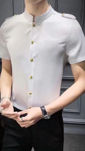 Áo sơ mi nam Áo sơ mi cộc tay cổ Tàu phối cúc kim loại và đai vai form Slim Filt chất vải thấm hút mồ hôi mỏng mát không nhăn không nhàu không phai màu mã N21
