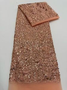 African Heavy Beaded Lace Fabric Nigerian Embroidered Sequins Groom Wedding Party Dress Sewing High Quality 5 Yards 2026