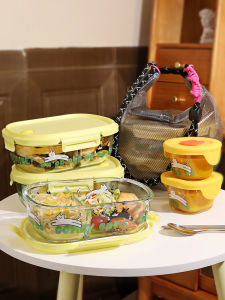 กล่องอาหารแก้วไบโอดีอะซิเตทสำหรับอบอุ่นในไมโครเวฟ ชามเก็บความสดใหม่แบบแยกส่วน กล่องใส่อาหารพร้อมฝาครอบ ชุดเครื่องมือทานอาหารสำหรับผู้ใช้งานออฟฟิศ