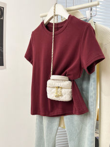 Basic Pink Short Sleeve T-Shirt Womens Summer Design Sense Shoulder Width Short Style Top New 2026 Cotton Polyester Blend