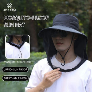 HOZADA หมวกกันยุงหมวกแก๊ปหมวกชายหาดขนาดใหญ่หมวกกันแดดแบบพกพาหมวกกันแดดลำลองหมวกชาวประมงปีกกว้างหมวกหมวกป้องกันแสงแดด UV หน้ากากที่หายใจได้สำหรับท่องเที่ยวกลางแจ้งฤดูร้อน