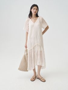 epoque de rueen | Resort Linen Lyocell Blend Embroidered Dress