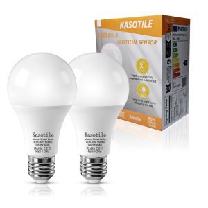 2 Pack Dusk to Dawn Light Bulbs 9W 12W Auto On Off Light Bulb Cold Warm White Motion Sensor Bulb for Garage Stairs Porch Garden