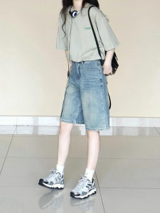 QIANCHANGNAAI | Retro High Waist Loose Slim Straight Denim Shorts