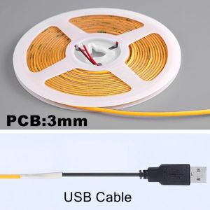 Ultra Thin 5V COB LED Strip Colorful Dimmable 3MM High Density Flexible Light 400LEDs With USB/DC Plug Or 2Pin Wire For DIY Home