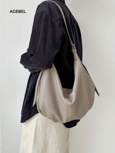 Elegant Black Leather Commuter Bag Womens Large Capacity Single Shoulder Bag Casual Minimalist Style Underarm Bag for Spring Summer 2025