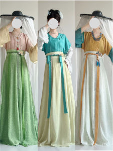 Original Hanfu Womens round Neck Yanshi One-Piece Waist-Length Eight-Split Skirt Summer Polyester Fiber 100% Traditional Chinese Clothing
