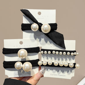 Pearl Black Rubber Band Female Fancy Hair Band French Style Retro Hair Tie Hair Rope Minimalist Temperament Hair Rope Headdress