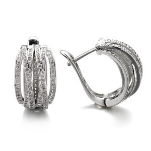 Huitan New Trendy Hoop Earrings for Women Silver Color Overlapping Cubic Zirconia Earrings Fashion Versatile Jewelry Drop Ship