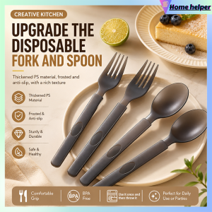 50 Pieces Disposable Cutlery Set Plastic Spoons Non-toxic Safe Transparent Thick Material Individually Packed Thickened Long Handle Easy To Grip Great For Catering Party Office And Home Use Portable Takeaway