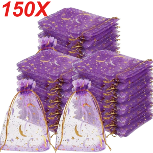 150 Chiếc Trăng Tím Ngôi Sao Dây Rút Đàn Organ Túi Ngôi Sao Vàng Ủng Hộ Túi Cho Giáng Sinh Cưới Trang Sức Tặng Túi Túi