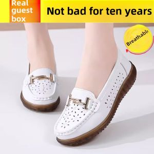 2024 New Womens Slip-On Shoes Anti-Slip Soft Bottom Breathable Leather Cow Tendon Sole Comfortable Spring Autumn Mom Shoes