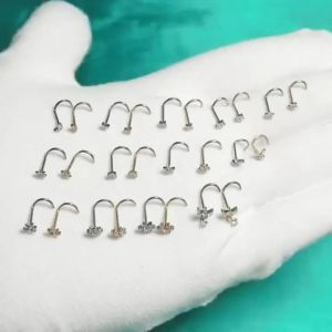 20G G23 Titanium Zircon Nose Ring 5‑Shape Curved Hook Nostril Piercing Stud Sparkly Crystal Nose Jewelry Fashion Body Piercing