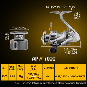 Huidiao AP-II Zero Play Spinning Reel 2000-7000 5.2:1 Smooth Casting Fishing Reel 16KG Max Drag 4+1BB for All-Water Fishing