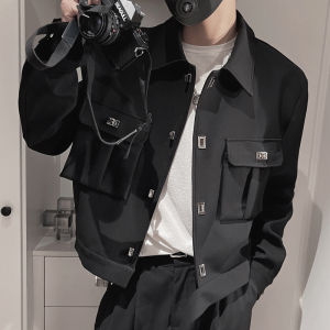 Cleanfit Mens Biker Jacket Shoulder Pads Short Style Spring Autumn High Street Trend Youth Popular Pure Color Flip Collar