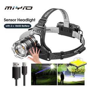 MIYIO 10000Lums Powerful Long Range Led Sensor Headlamp XHP70 Headlight USB Rechargeable Flashlight Outdoor Head Lamps Fishing Light