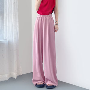 Milk Snow Casual Pants Women Summer Thin Large Size Loose Slim Wide Leg Pants High Waist Drawstring Floor-Length Pants