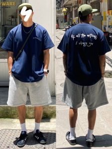 Japanese Style 260G Cotton Print Short Sleeve T-Shirt Boys Navy Blue Summer Fashion Brand Loose Casual Half Sleeve Top Ins