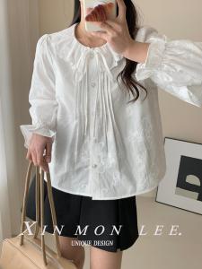 Elegant Sweet French Style White Shirt XinmonLee Spring Early Beautiful Slimming Blouse Lace Collar Charming Fashionable Ladies Shirt