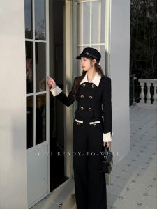 Elegant High Waist Straight Leg Wide Leg Pants Black Slimming Long Trousers for Women Autumn New Style Casual Cotton Blend