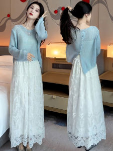 Asymmetrical Design Knit Top Skirt Set for Spring and Autumn