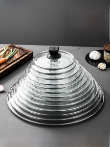 ฝาหม้อแก้วสแตนเลส 16-28 ซมทนอุณหภูมิสูงสำหรับหม้อซุปกระทะผัดนึ่งใช้ในบ้านอุปกรณ์ครัว