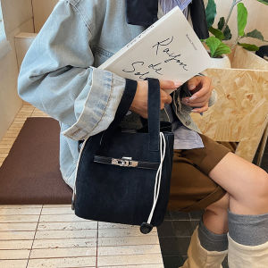 Ladies Suede Bucket Bag Fashionable Commuter Handbag Lightweight Luxury Crossbody Bag Soft Handle Korean Style Leisure Tote