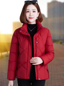 Red Short Cotton Jacket Womens Winter Fashionable Mid-aged And Elderly Moms Cotton Padded Coat Korean Style Loose Fit