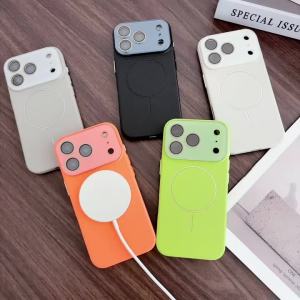 Litchi Texture Bumper ForMagsafe Phone Case ForiPhone 17 Air 16 15 14 13 12 Pro Max Glass Lens Leather Magnetic PC Hard Cover