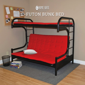 Home Suite C-Futon 36 / 54×75 Bunk Bed with Heavy-Duty 2-Inches Steel Frame Convertible Futon Lower Deck Foam Mattresses Included Retractable Support & Powder-Coated Finish