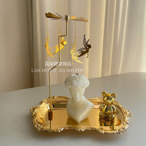 ถาดเทียนโลหะลายดอกบัวสีน้ำเงินสไตล์เรโทร ของตกแต่งระดับไฮเอนด์ หรูหรา โรแมนติก ของขวัญวันเกิดสุดสร้างสรรค์ ของประดับตกแต่งโต๊ะทำงานสุดอินเทรนด์