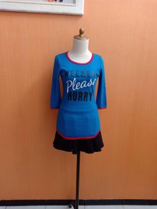 atasan kaos wanita biru HAZEL cewek S M blouse bodycon santai cute