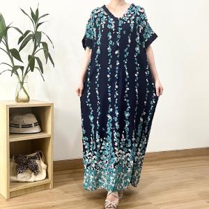 ●ECLAIRE● 003 Dress Maksi Maxi Loose Homewear Vneck Lengan Pendek Shortsleeves Busui Friendly Motif Bunga Floral Flower Pocket Navytia Import giooa
