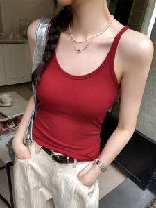 Áo Vest Cổ Chữ U Màu Đỏ Rượu Vang Cho Nữ Mùa Hè 2025 Áo Khoác Ngoài Bó Sát Màu Trắng Phong Cách Mỹ Áo Ba Lỗ Bó Sát