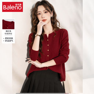 Baleno Womens Knitted Long Sleeve Red Sweater Base Layer Top V-neck Open Cardigan Spring Autumn New Style Sweet Loose Fit