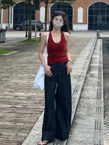 Áo Vest Không Tay Cổ Chữ U Màu Đỏ Cho Nữ Mùa Hè Áo Khoác Ngoài Thanh Lịch Áo Ngắn Gợi Cảm Áo Lót Không Tay Dài Tay