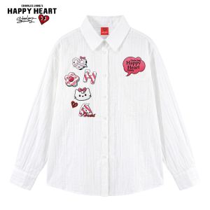 CHARLES JANGS HAPPY HEART | Chest Heart Graffiti Stripe Breathable Light-weight Sun-protection Casual Loose Long-sleeved Shirt