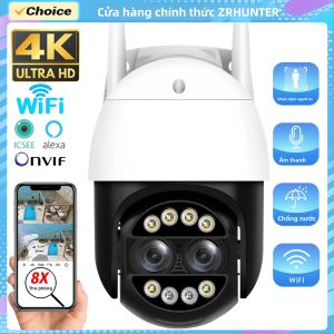 Camera An Ninh Ngoài Trời Wifi PTZ 8MP 4K Với Ống Kính Kép Zoom 8X Theo Dõi Chuyển Động Người Bằng AI Điều Khiển Bằng Ứng Dụng ICSEE Giám Sát Video
