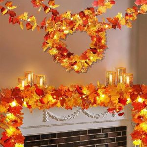 200cm Artificial Maple Leaf Wreath Autumn Fake Leaf Artificial Plant for Indoor Home Wedding Garden Halloween Wall Decoration
