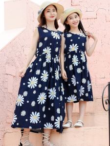 Váy Đi Biển Bằng Lụa Cotton Mùa Hè Cho Bé Gái Váy Ngủ Dài Vừa Phải Mặc Ở Nhà Cho Mẹ Váy Một Mảnh Có Thể Mặc Ngoài Trời