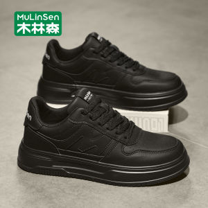 Wooden Forest Mens Shoes Trendy All-Match Thick Bottom Black Leather Casual Sneakers High Street Style Youth Fashion Brand
