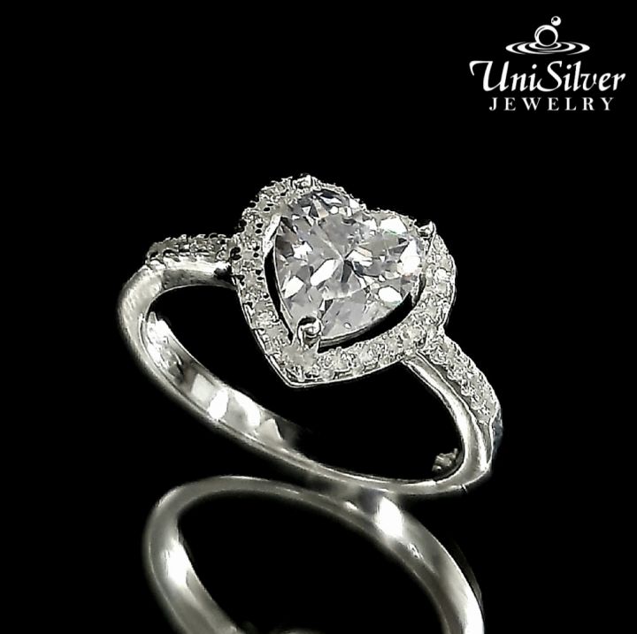 Unisilver 925 Sterling Silver Heart Solitaire Engagement Ring