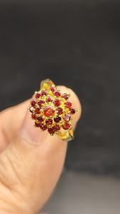 แหวนพลอยโกเมน (Garnet) ตัวเรือนเงินแท้92.5%ชุบทอง เนื้อใส ไซส์นิ้ว 54 เบอร์ 7 US มีใบรับประกันจากทางร้าน