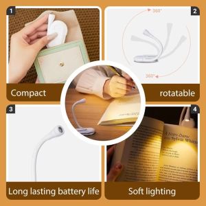 Portable Clip Night Light LED Mini Book Lights USB Charging Dimmable Clip 360° Flip Eye Protect Reading Lamp for Bedroom Camping