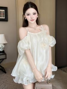GUZILIAN | French Pure Desire High-End Sense 3D Flower All-Match Shoulder Bared Shirt Elegant Sweet Lace Edge Loose Top Women
