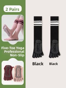 JINGCHI | Pure Cotton Yoga Socks Womens Long Tube Pilates Anti-slip Pressure Leggings Sport Separate Toe Socks Candy Color Striped High Tub